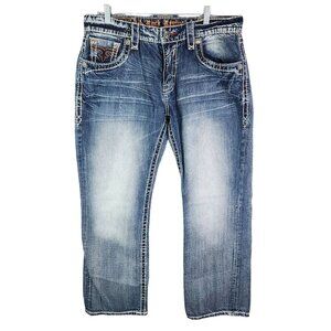 Mens Rock Revival Brett E89B6EJR Relaxed Straight Denim Blue Jeans Size 36X30